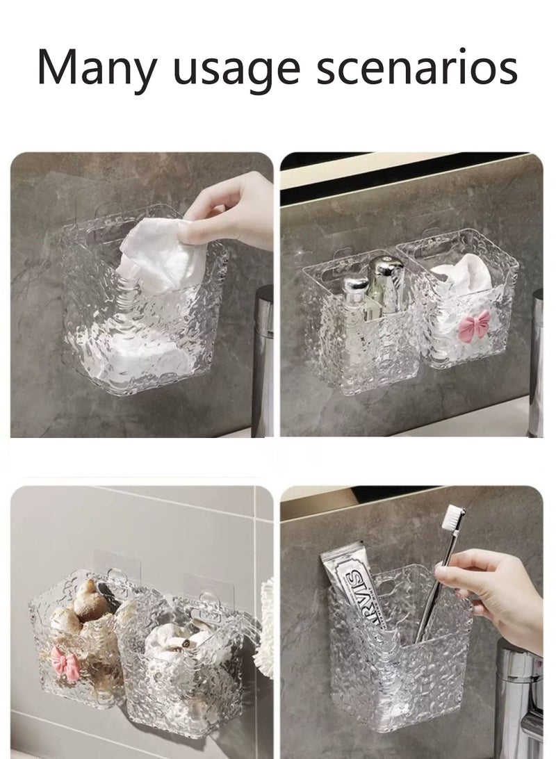 1pcs Elegant Wall-Mounted Bathroom Storage Box with Bow Accent - No-Drill, Organizer for Makeup Brushes, Toiletries & Soft Towels - Ideal for Home Decor and Gift, Bathroom Decor And Accessories - Image 2