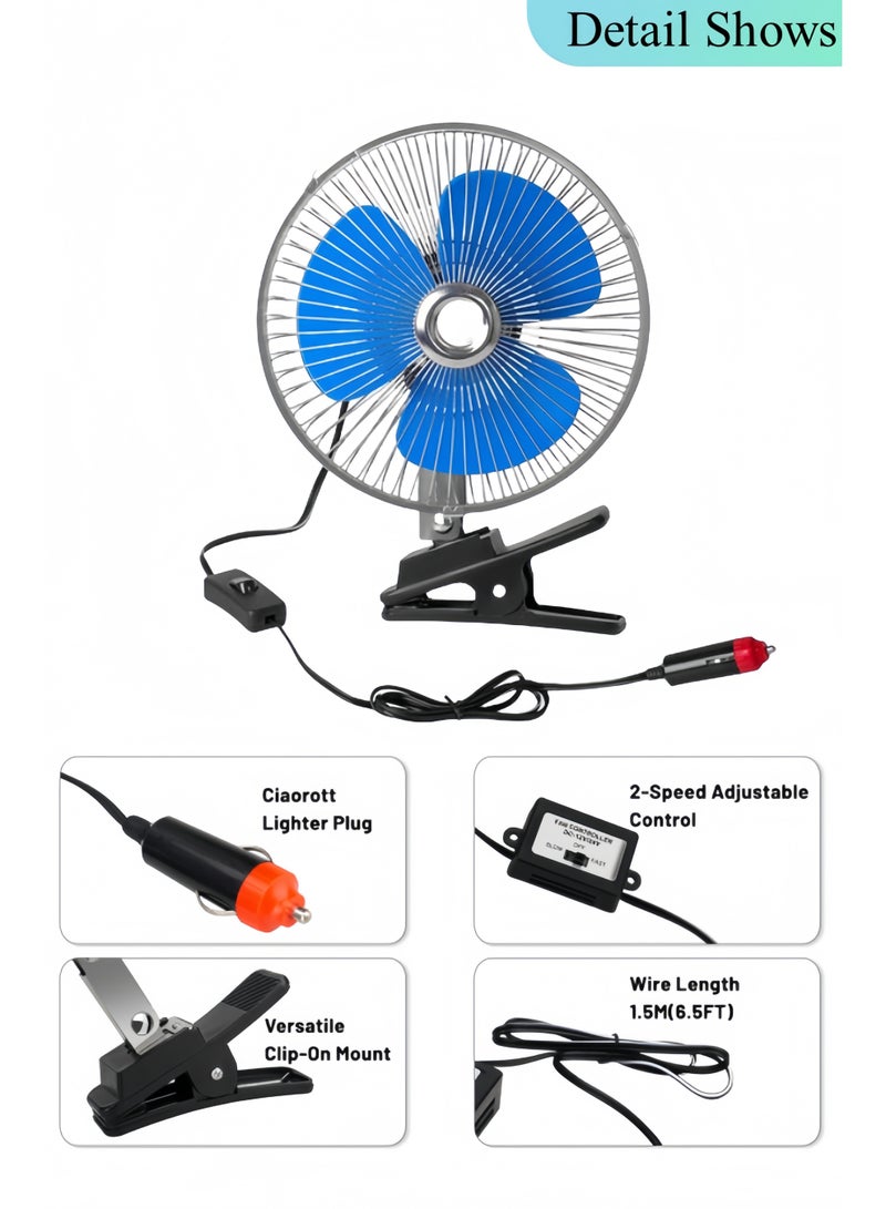 12V 6'' Clip-On Vehicle Cooling Fan with 2-Speed, Powerful Car Fan - Image 2