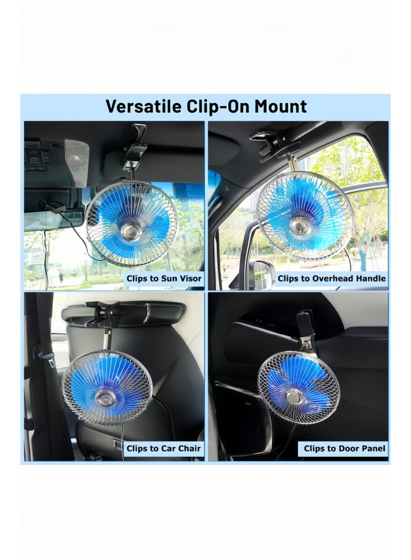 12V 6'' Clip-On Vehicle Cooling Fan with 2-Speed, Powerful Car Fan - Image 3