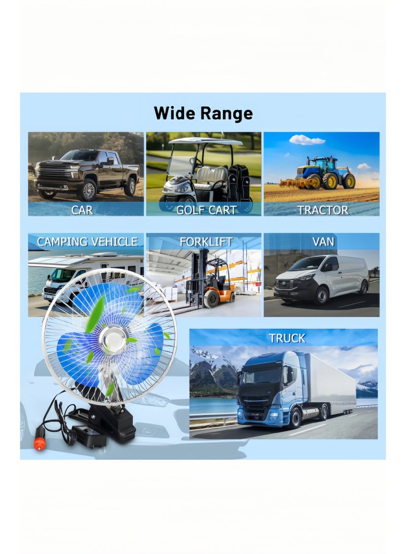 12V 6'' Clip-On Vehicle Cooling Fan with 2-Speed, Powerful Car Fan - Image 4