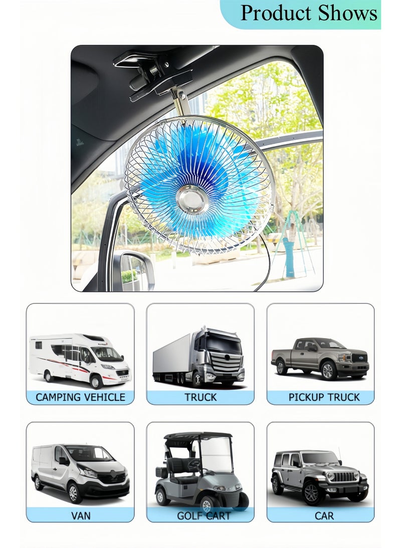 12V 6'' Clip-On Vehicle Cooling Fan with 2-Speed, Powerful Car Fan - Image 5