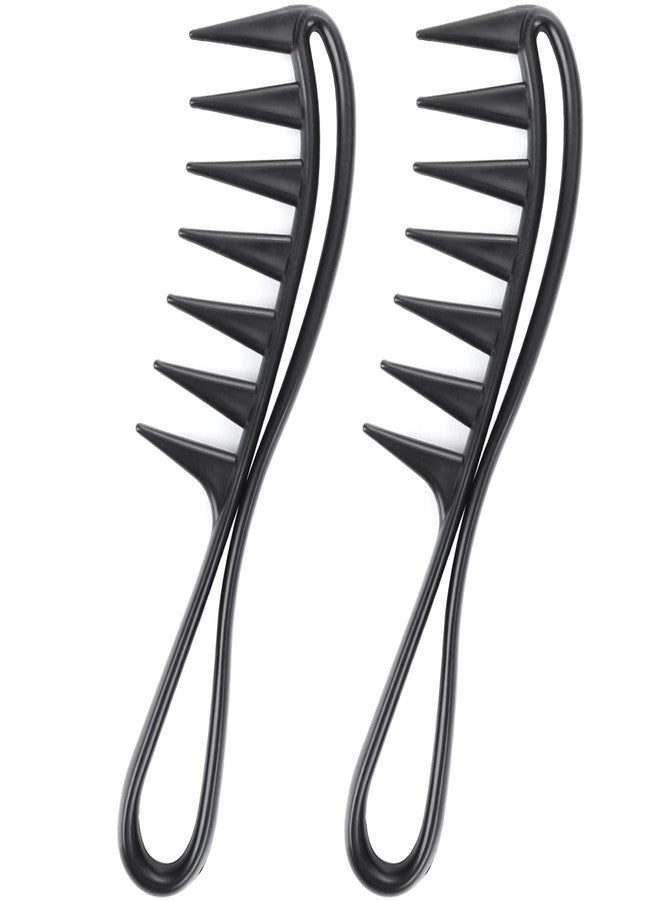 LOVHIDE Wide Tooth Hair Comb Set for Detangling - 2 Pack Black Salon Styling Comb for Curly, Wet & Dry Hair - Anti-Static, Flexible & Durable - Image 1