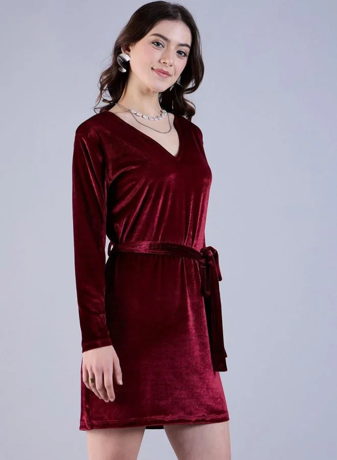 Freehand  Women Regular Fit Solid V-Neck Long Sleeve Wrap Dress for Women | Best Price UAE
