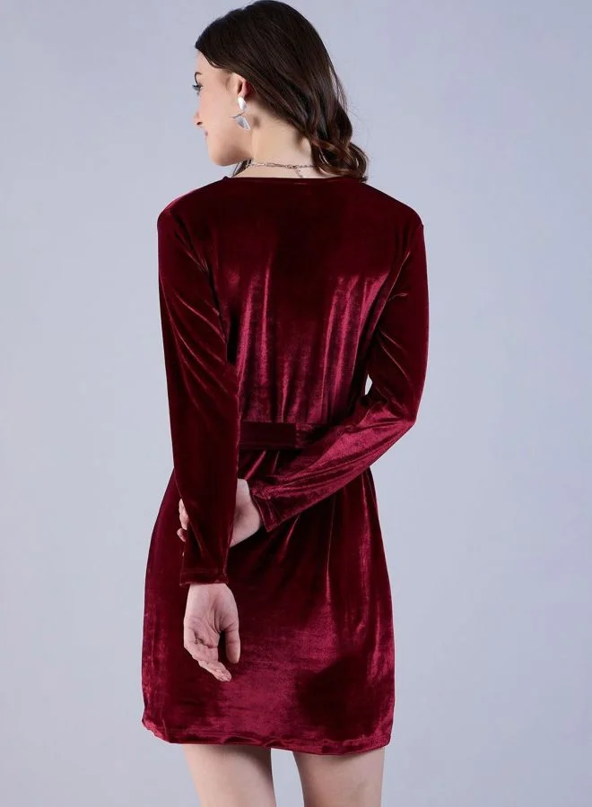 Freehand  Women Regular Fit Solid V-Neck Long Sleeve Wrap Dress for Women | Best Price UAE