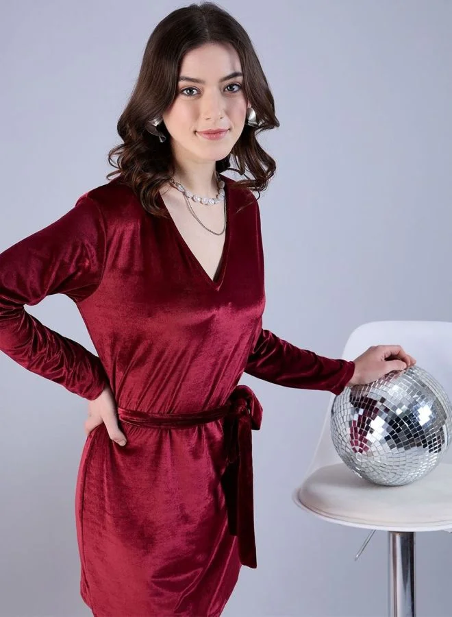 Women Regular Fit Solid V-Neck Long Sleeve Wrap Dress