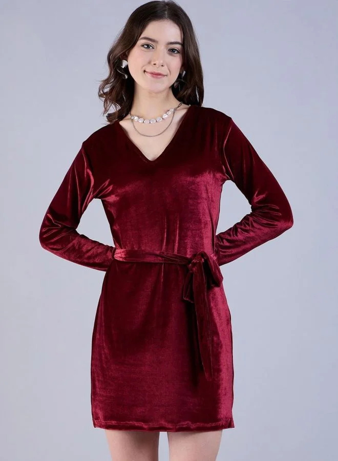 Freehand  Women Regular Fit Solid V-Neck Long Sleeve Wrap Dress for Women | Best Price UAE