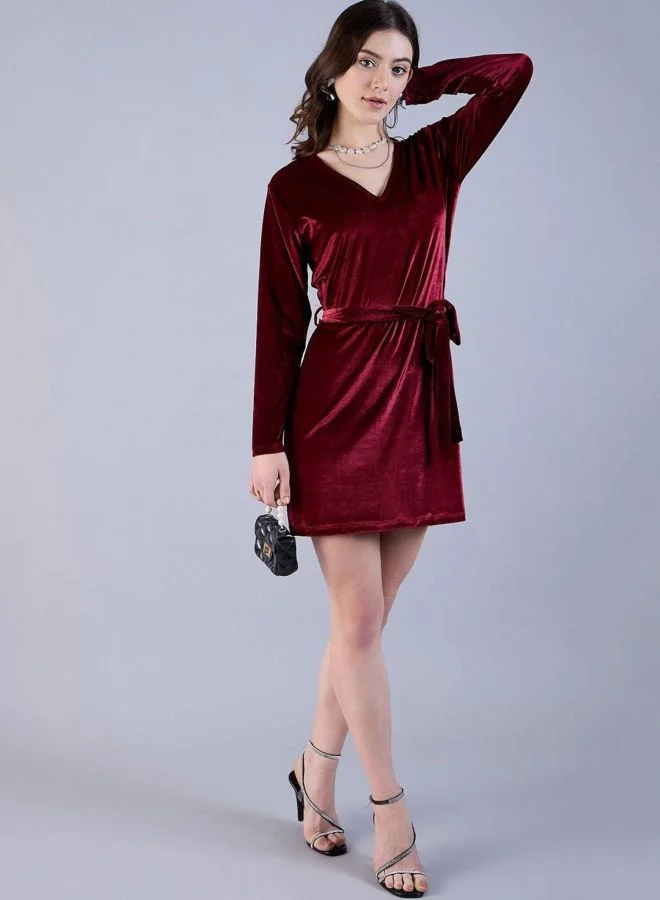 Freehand  Women Regular Fit Solid V-Neck Long Sleeve Wrap Dress for Women | Best Price UAE