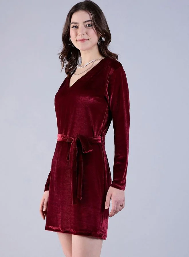 Freehand  Women Regular Fit Solid V-Neck Long Sleeve Wrap Dress for Women | Best Price UAE