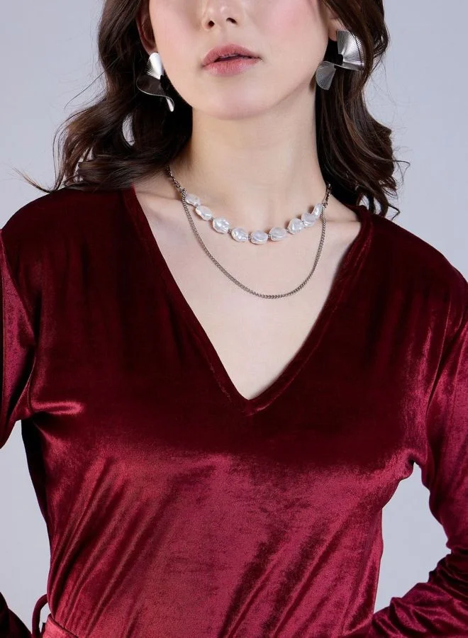 Freehand  Women Regular Fit Solid V-Neck Long Sleeve Wrap Dress for Women | Best Price UAE