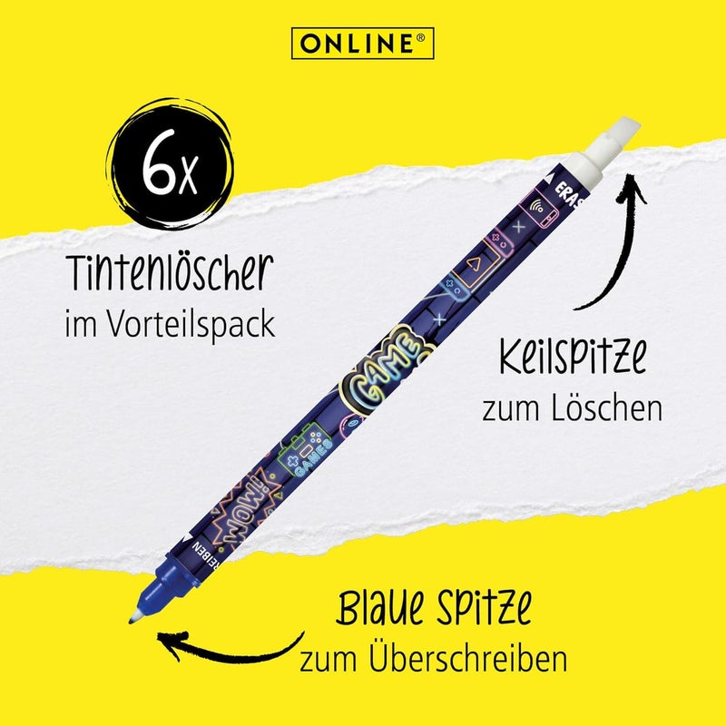 Online Value Pack Ink Eraser 6 x Ink Killer for Erasing and Overwriting | Gaming Design | Removal and Correction Blue Ink | Ink Colour Blue - Image 1