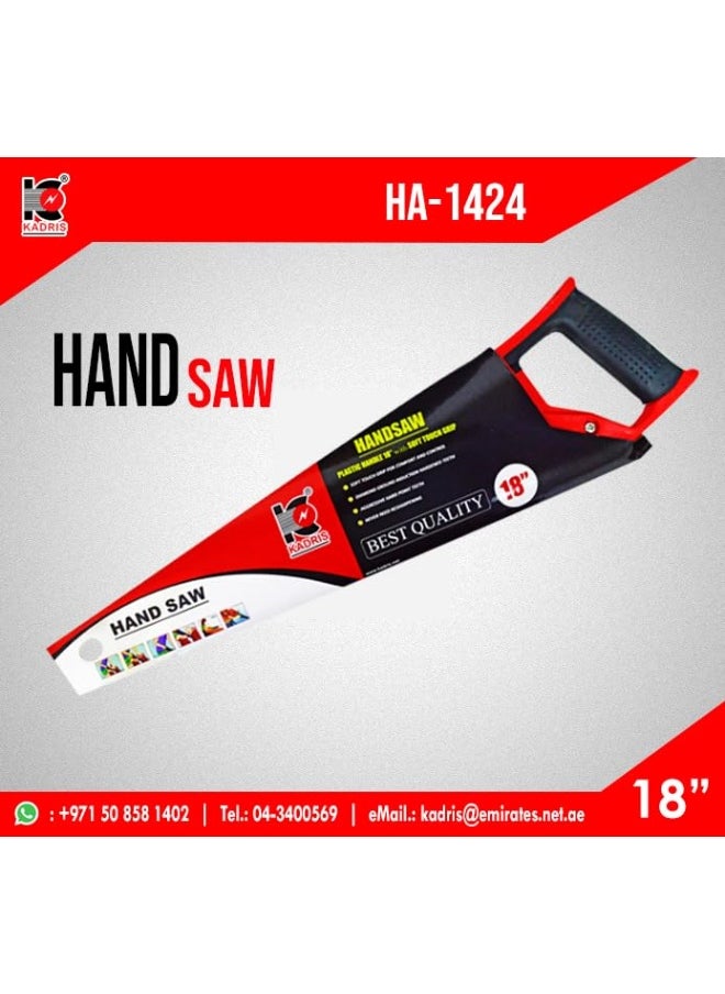 KADRIS - Hand Saw - 18"/460mm 7TPI Heat Treatment Teeth, Fast Cut, Long Life, Triple Teeth, 65Mn Material, Two Color Soft Handle, Precision Ground Teeth - Ideal for Woodworking and DIY HA1424 - Image 1