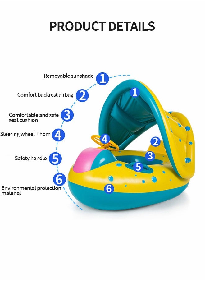 GROIC Baby Float Swimming Pool Toddler Floaties，Inflatable Outdoor Swimming Ring Seat with Inflatable Canopy Shark Infant Pool Float for Kids  - Image 3