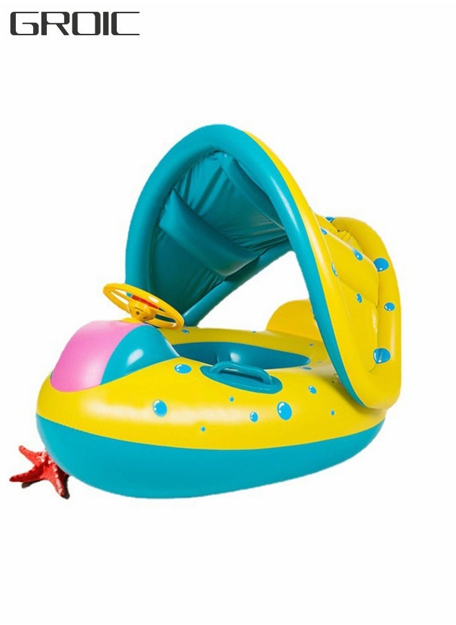 GROIC Baby Float Swimming Pool Toddler Floaties，Inflatable Outdoor Swimming Ring Seat with Inflatable Canopy Shark Infant Pool Float for Kids  - Image 1