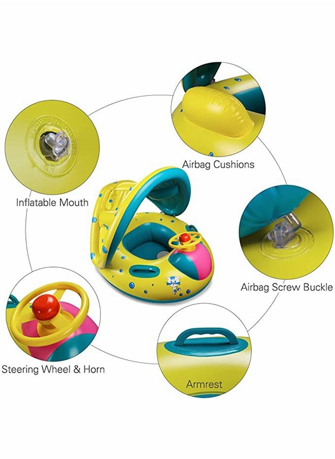 GROIC Baby Float Swimming Pool Toddler Floaties，Inflatable Outdoor Swimming Ring Seat with Inflatable Canopy Shark Infant Pool Float for Kids  - Image 5
