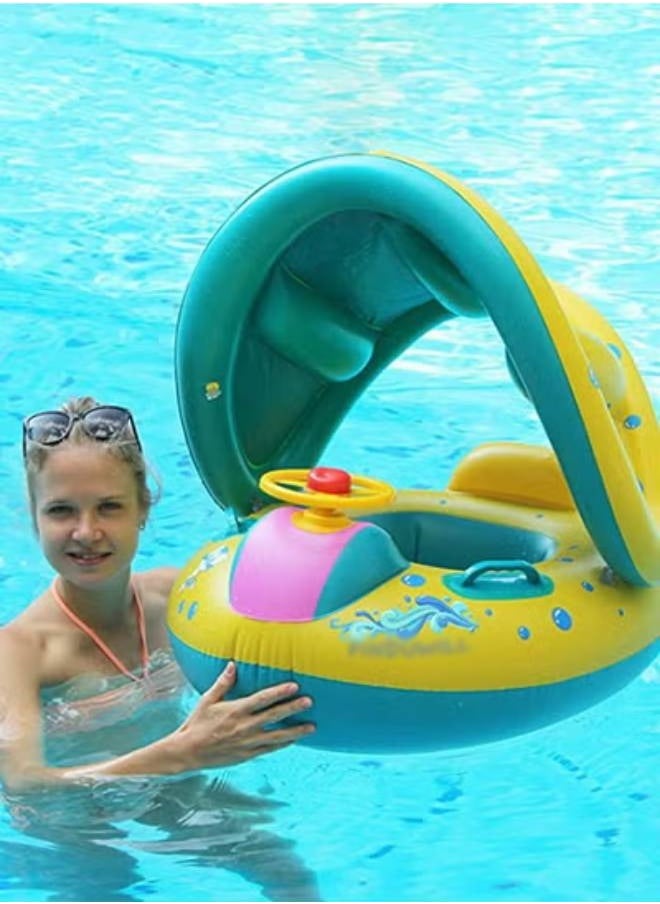 GROIC Baby Float Swimming Pool Toddler Floaties，Inflatable Outdoor Swimming Ring Seat with Inflatable Canopy Shark Infant Pool Float for Kids  - Image 2