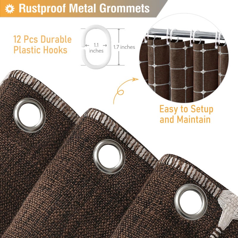 BTTN Boho Farmhouse Shower Curtain - Linen Rustic Heavy Duty Fabric Shower Curtain Set with Tassel, Water Repellent, Bohemian Vintage Country Thick Cloth Shower Curtains for Bathroom - Brown - 72x72 - Image 5