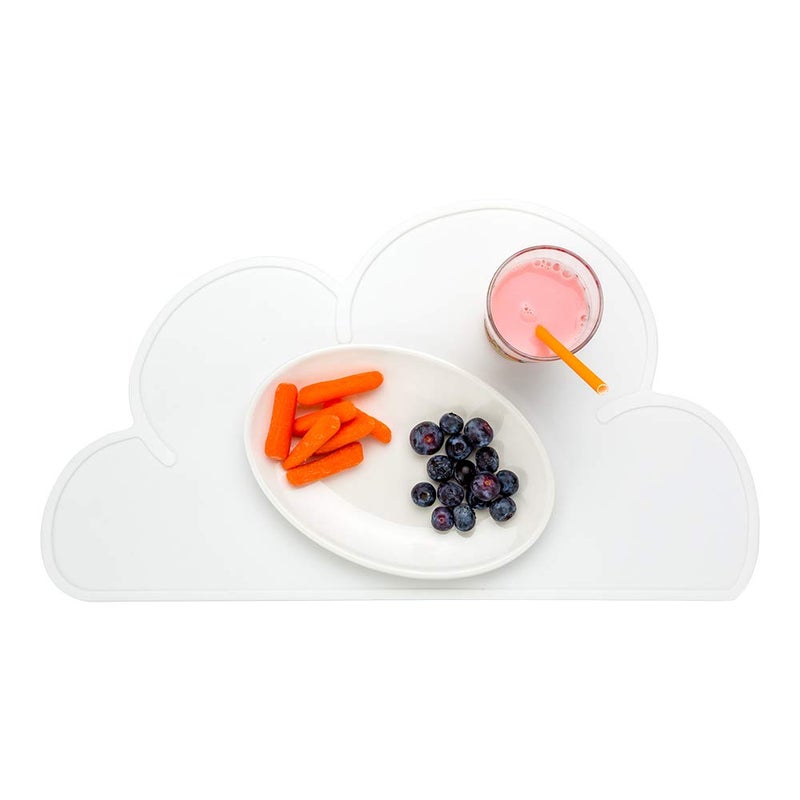 Restaurantware Silicone Cloud Shaped Food Placemat - White - Non-Slip - Easy Clean - Tabletop Protection - Great For Infants Toddlers & Kids - 18 3/4" x 10 1/2" - 1ct Box - Image 1