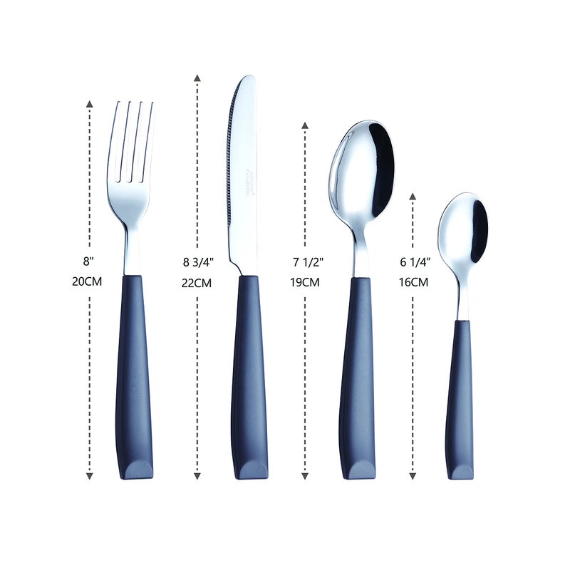 EXZACT 16-Piece Flatware Set for 4 â€“ Colored Stainless Steel Cutlery with Wide Plastic Handles â€“ Comfortable Tableware: Forks, Knives, Spoons, Teaspoons - Image 3