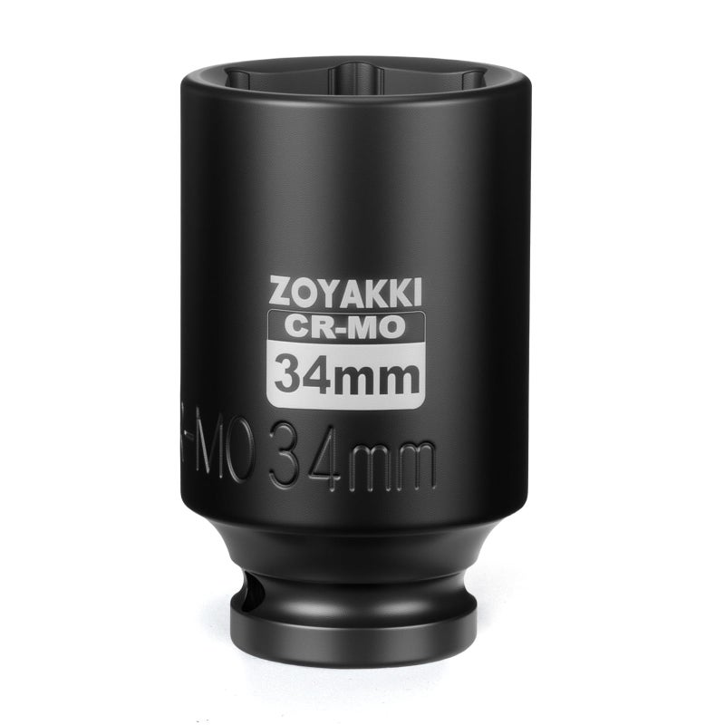 ZOYAKKI 12 Drive x 34 mm Deep 6 PT Impact Socket CRMO12inch Drive 6 Point Axle Nut Socket for Easy Removal of Axle Shaft Nuts Metric 34MM - Image 2