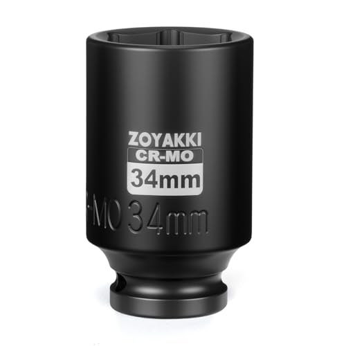 ZOYAKKI 12 Drive x 34 mm Deep 6 PT Impact Socket CRMO12inch Drive 6 Point Axle Nut Socket for Easy Removal of Axle Shaft Nuts Metric 34MM - Image 1