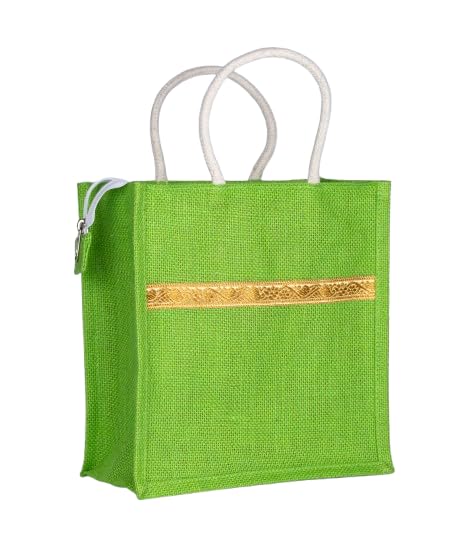 Soman Jute Ecofriendly Return Gift Bags Trendy Lace Multicolor with Zip Pack of 10 Bags - Image 4