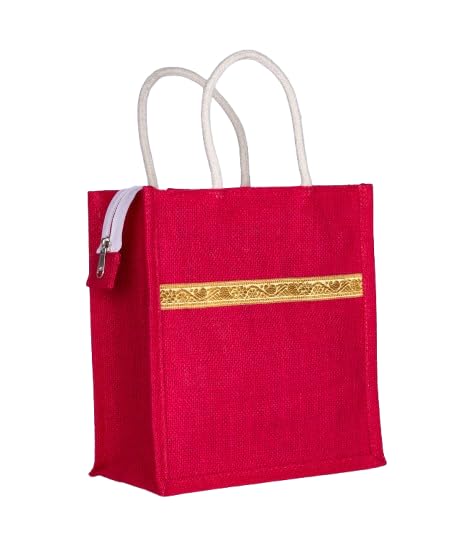 Soman Jute Ecofriendly Return Gift Bags Trendy Lace Multicolor with Zip Pack of 10 Bags - Image 3