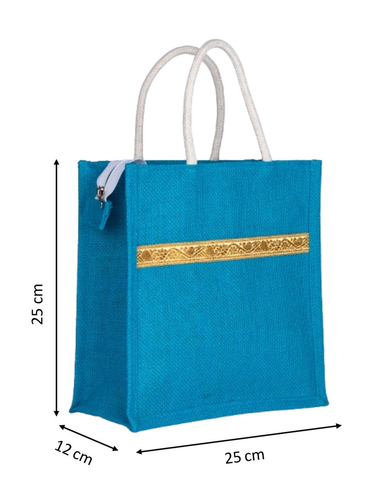 Soman Jute Ecofriendly Return Gift Bags Trendy Lace Multicolor with Zip Pack of 10 Bags - Image 2