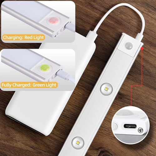 XERGY LED Under Cabinet Wireless Lights, Under Counter Closet Lights with Motion Sensor, USB Rechargeable for Indoor Kitchen Closet Stairway Aluminum Alloy Casing & Magnet 3 Color Temperature (20 CM) - Image 3