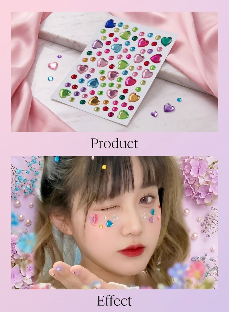 Ssovi Face Gems & Rhinestone Stickers (1400+ Pcs), 3D Self-Adhesive Pearls & Eye Jewels with Tweezers for Makeup, Hair & Nail Art (6 Sheets) - Image 3