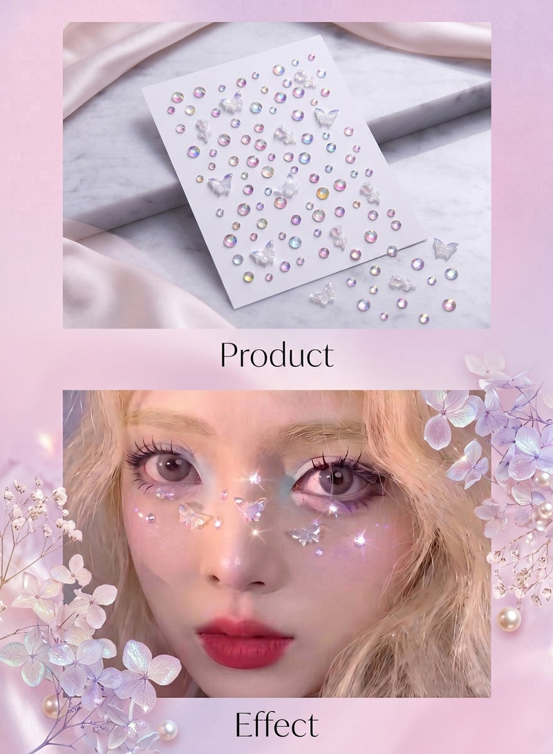 Ssovi Face Gems & Rhinestone Stickers (1400+ Pcs), 3D Self-Adhesive Pearls & Eye Jewels with Tweezers for Makeup, Hair & Nail Art (6 Sheets) - Image 2