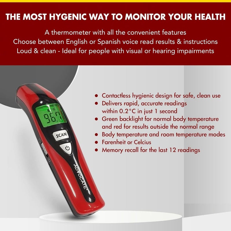 Advocate Non Contact Touchless Speaking Thermometer for Adults Kids  Babies  Digital Infrared Thermometer  Clinical ResultsSpeaks English and Spanish - Image 5