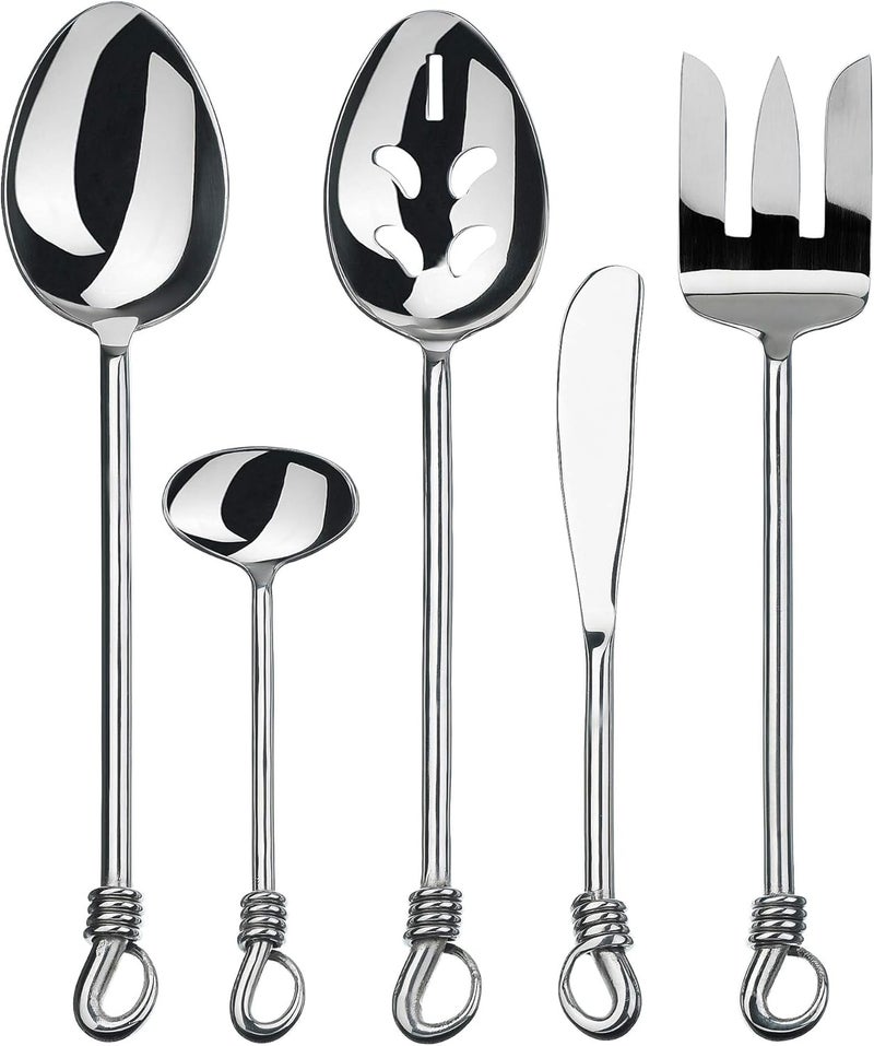 Gourmet Settings 5Pieces Hostess Silverware Twist Collection Polished Metal Flatware Serving Set Stainless Steel Kitchen Utensils KnifeForkSpoons - Image 1
