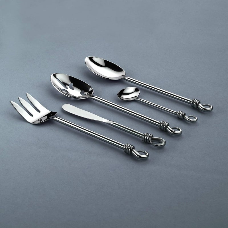 Gourmet Settings 5Pieces Hostess Silverware Twist Collection Polished Metal Flatware Serving Set Stainless Steel Kitchen Utensils KnifeForkSpoons - Image 2