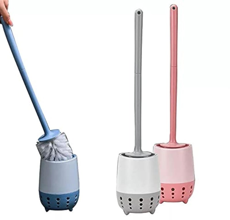 Home-Cloud Toilet Brush | Wall Mounted Toilet Cleaning Brushes |Brushes For Bathroom Cleaning Japanese Designed Modern Design With Soft Bristle Can Also Be Wall Hanged.With Holder (Blue) - Silicone - Image 1