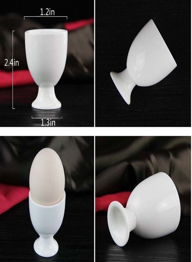 Felice Ann 4 PCS White Porcelain Stoneware Egg Cup Boiled Egg Serving Cup Egg Tray Egg Holders Stands - Image 4