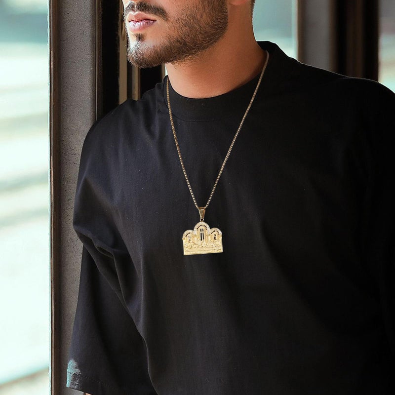 AsAlways Stainless Steel Gold Plated Lord's Supper Cubic Zirconia Last Supper Jesus with His Disciples Pendant Necklace for Men Hip Hop Jewelry - Image 3