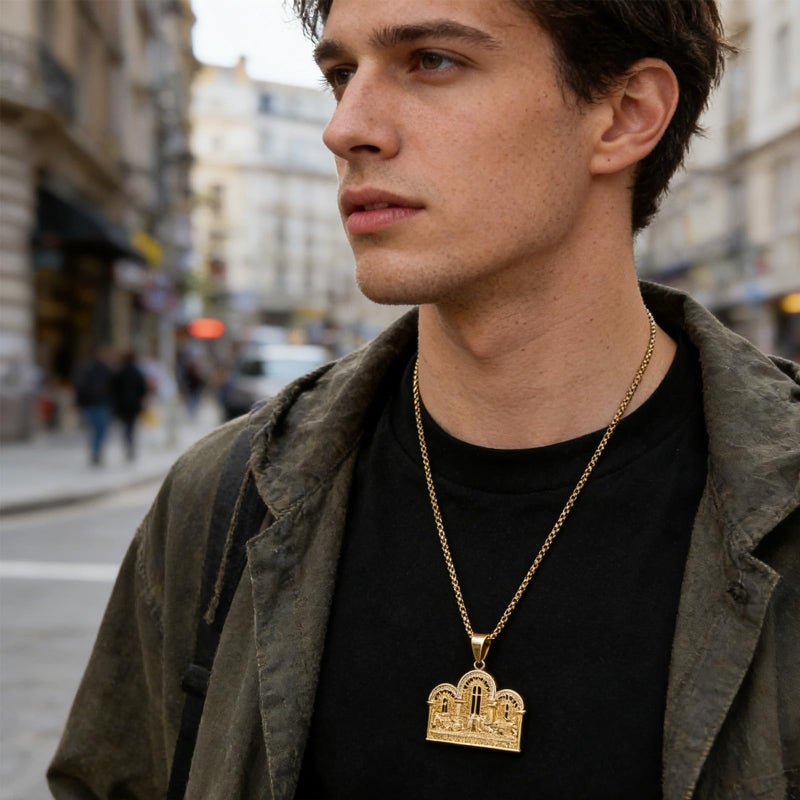 AsAlways Stainless Steel Gold Plated Lord's Supper Cubic Zirconia Last Supper Jesus with His Disciples Pendant Necklace for Men Hip Hop Jewelry - Image 2