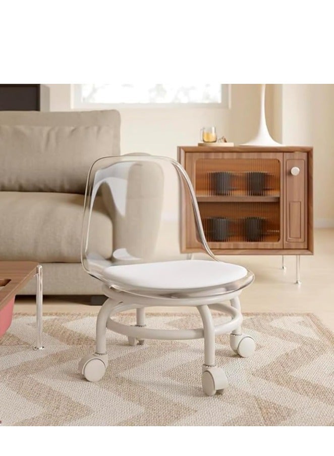 Generic Acrylic Chairs Kids Dining Chair Low Stool with Wheels and Back Support Toddler Chair for Work,Home Cleaning,Garage,Office and Laundry (Transparent) - Image 2