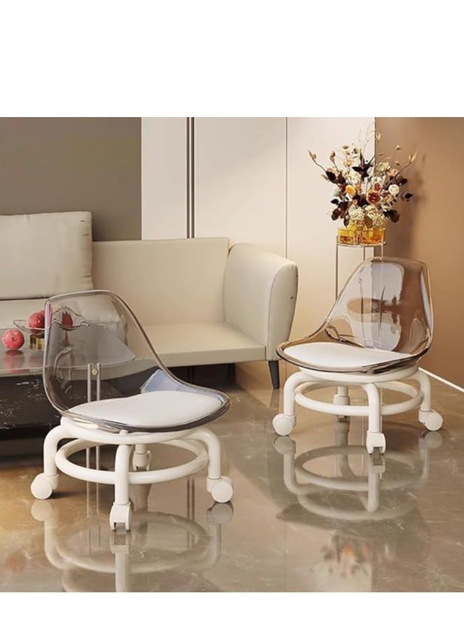 Generic Acrylic Chairs Kids Dining Chair Low Stool with Wheels and Back Support Toddler Chair for Work,Home Cleaning,Garage,Office and Laundry (Transparent) - Image 3