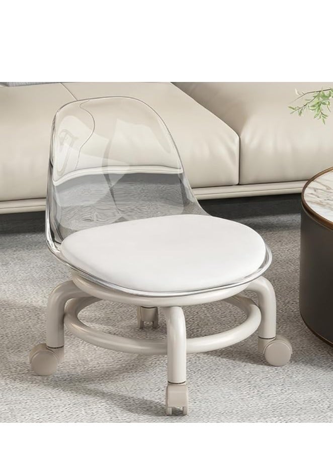 Generic Acrylic Chairs Kids Dining Chair Low Stool with Wheels and Back Support Toddler Chair for Work,Home Cleaning,Garage,Office and Laundry (Transparent) - Image 1