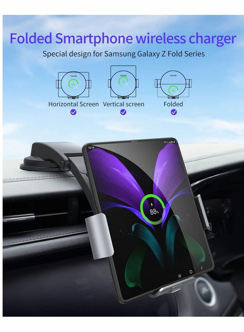 SYOSI Wireless Car Charger for Galaxy Z Fold 4/3/2, Dual Coil Auto Clamping Wireless Car Charger Mount for iPhone 14/13/12/11 Pro Max/X, Fast Charging Car Holder for Galaxy Z Fold Series - Image 3