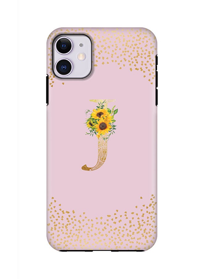 Stylizedd Monogram Tough Cover for Apple iPhone 11 Case Custom Initials Letter Floral Mandala Pattern Tough Pro Dual Layer hybrid PC inner TPU protection Alphabet- J (Pink) - Image 1