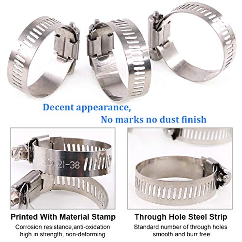Glarks 20Pcs 304 Stainless Steel Adjustable 21-38MM Range Worm Gear Hose Clamps Assortment Kit, Fuel Line Clamp for Water Pipe, Plumbing, Automotive and Mechanical Application (21-38MM) - Image 5
