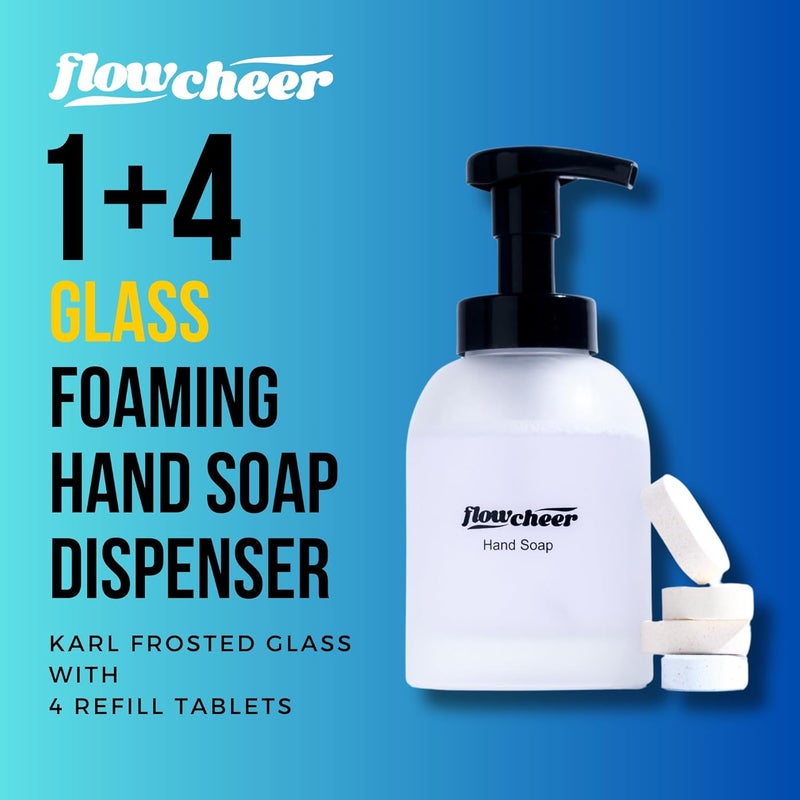 flowcheer Foaming Hand Soap Refill Tablets Glass Foaming Soap Dispenser Combo Frosted Real Glass Bottle 11 oz 4 Refill Tablet Included Start Kit Soap Pump for Bathroom Kitchen Countertop - Image 3