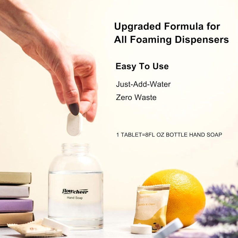 flowcheer Foaming Hand Soap Refill Tablets Glass Foaming Soap Dispenser Combo Frosted Real Glass Bottle 11 oz 4 Refill Tablet Included Start Kit Soap Pump for Bathroom Kitchen Countertop - Image 5