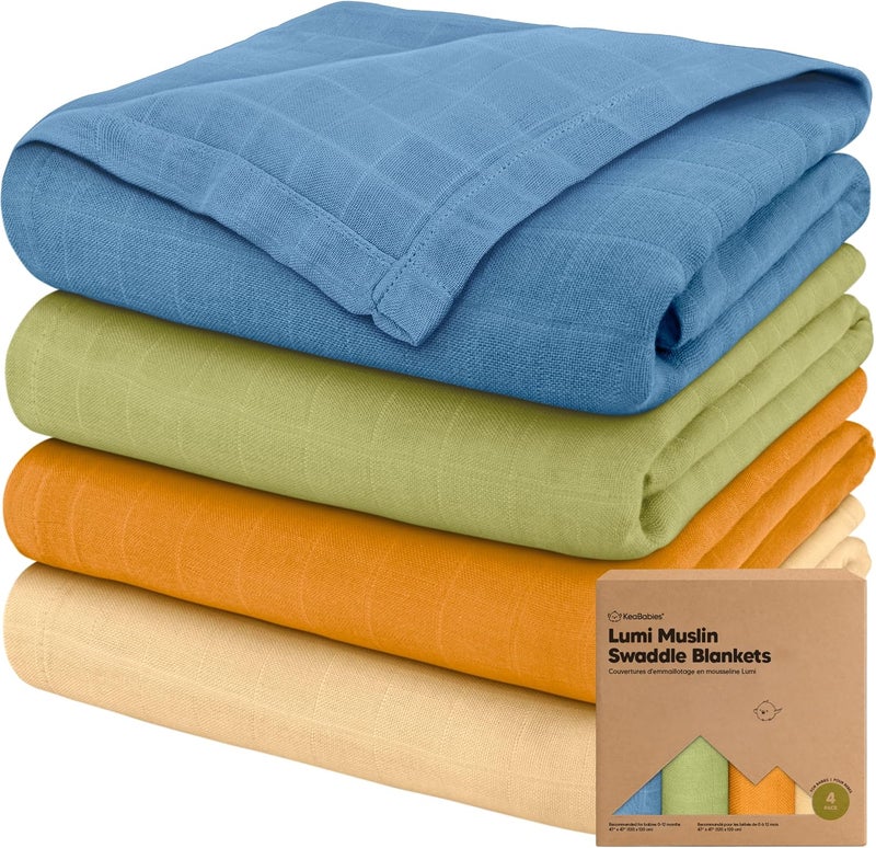 KeaBabies 4-Pack Muslin Swaddle Blankets for Boys, Girls - Organic Baby Swaddles for Newborns, Soft & Breathable Receiving Baby Blankets for Girl, Boy, Neutral, Newborn Essentials Gift (Primeval) - Image 1