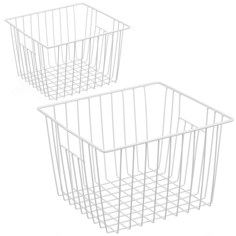 iPEGTOP Deep Refrigerator Freezer Baskets Large Household Wire Storage Basket Bins Organizer with Handles for Kitchen Pantry Freezer Cabinet Closets Pearl White Set of 2