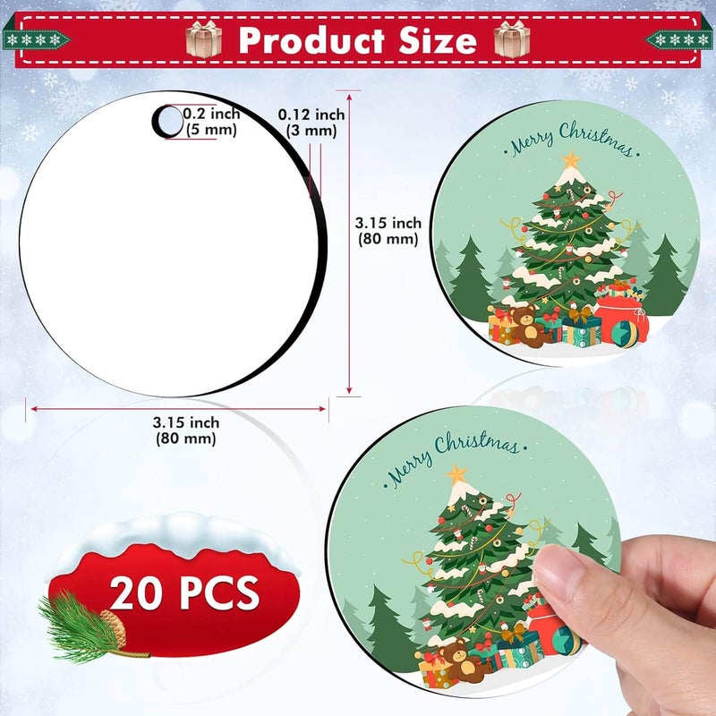 cridoz 3.15 inches Sublimation Ornament Blanks, Cridoz 20 Pieces Round Sublimation Blanks Pendants Bulk for Christmas Day and Halloween Day Ornaments Decor(3.15 inches) - Image 3
