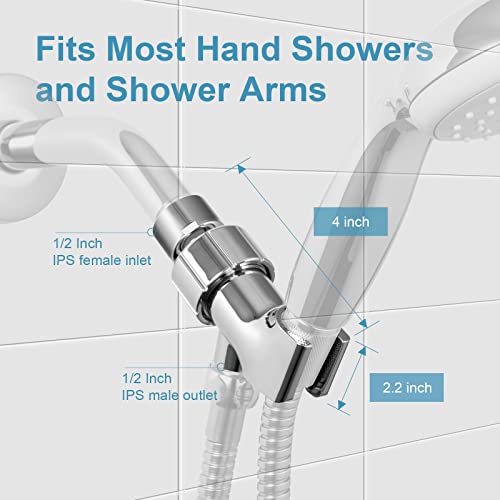 OFFO Shower Head Holder with Solid Metal Ball Joint for Handheld Shower Head, Adjustable Shower Arm Mount for Connecting Shower Arm and Shower Hose, 1/2 in IPS Female Inlet and Male Outlet, Chrome - Image 3