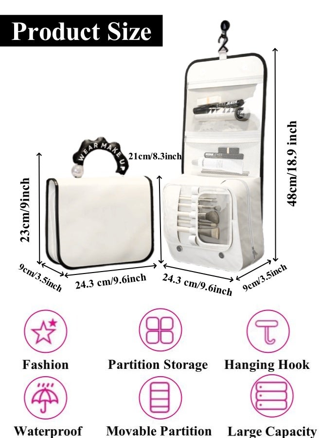 حقيبة أدوات الزينة للسفر معلقة، منظم أدوات الزينة للسفر ومستحضرات التجميل معلق، حقيبة مكياج مع خطاف تعليق، منظم معلق محمول، حقيبة تخزين للحمام، حافظة أدوات مكياج مع حامل شريط مطاطي، فصل جاف ورطب لأدوات الزينة ومستحضرات التجميل والفرش والزجاجة - Image 2